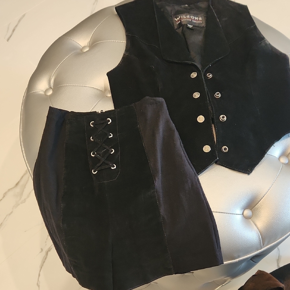 Wilsons Black Velvet Vest and Skirt Set